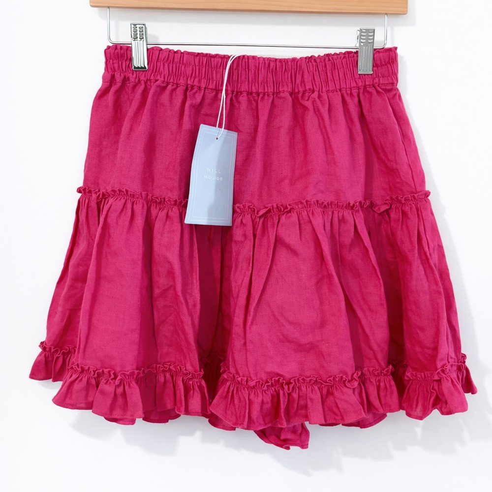 Hill House Home Hot Pink Tiered Ruffle Mini Skirt NWT Size M